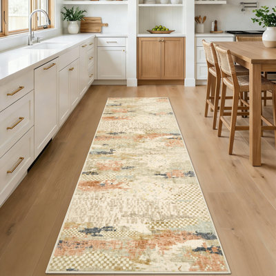 2'x6' Boho Abstract Machine Washable Runner Rug with Non-Slip Rubber Backing - Low-Pile, Stain Resistant Carpet for Hallway, Kitchen, Entryway