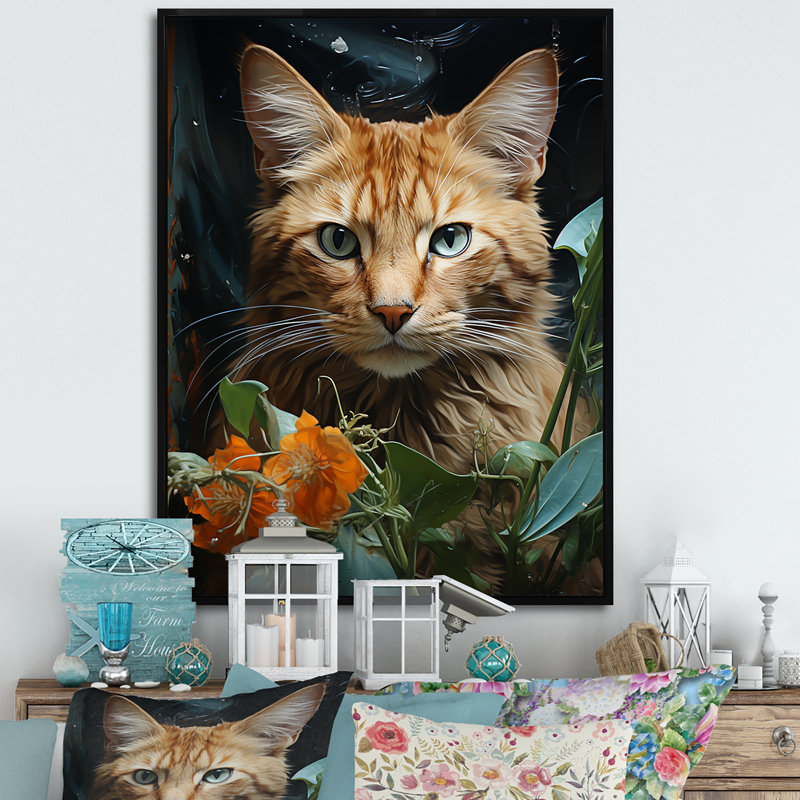 «Havana Brown Mystique Cat», reproduction sur toile, H 32 po x l 16 po, Cadre flottant noir