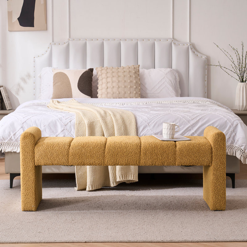 Laytona 54" Boucle Upholstered Bench with Arm and Channel Tufted, Mustard