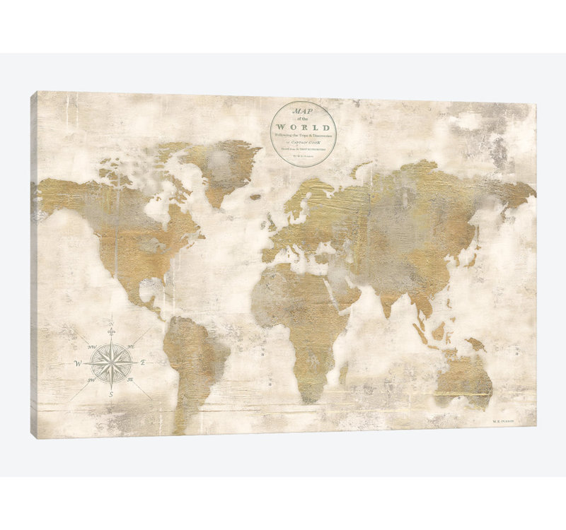 « rustique world map crème no words », impression sur toile, H 8 po x l 12 po x P 0,75 po, Toile tendue
