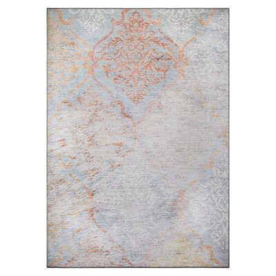 Brune Ikat Machine Made Machine Woven Polyester Area Rug in Gray/Rust -  East Urban Home, FE69E472C2084429AD26652696B34EAC