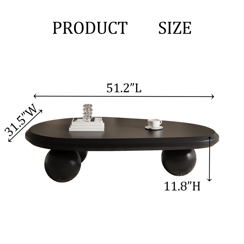 Khattab 51.2" Modern Three Legged Solid Wood Coffee Table, Black, Black