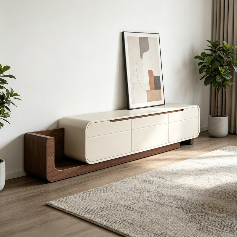 Meuble télé français rétractable de style crème, 23.62"H x 70.87"L x 15.75"W