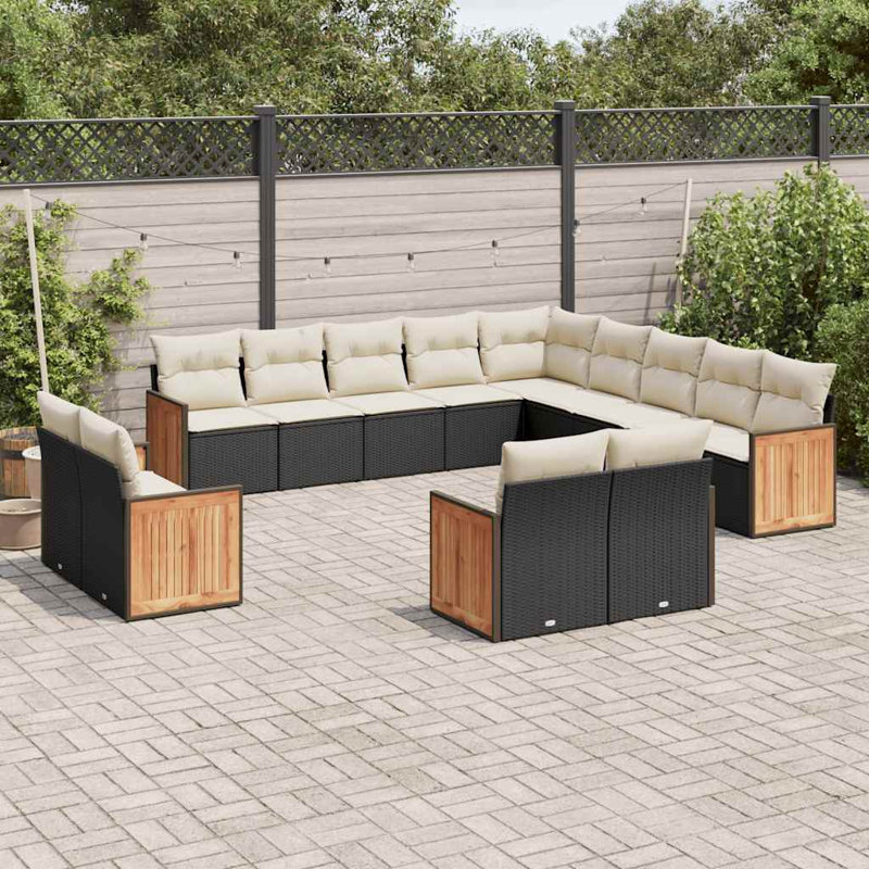  Ensemble de canapé de jardin noir, blanc crème