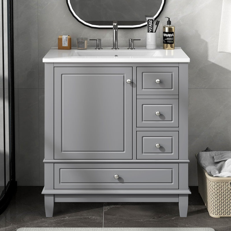 Meuble-lavabo simple 30 po avec comptoir, Gris