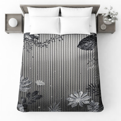 Monochrome Tropical Foliage Quilted Bedspread All Sizes