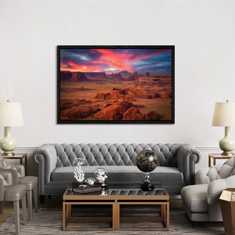 Hunts Mesa by Michael Zheng - Print on Canvas, 101.6cm H x 152.4cm W x 3.81cm D, Black Floater Framed