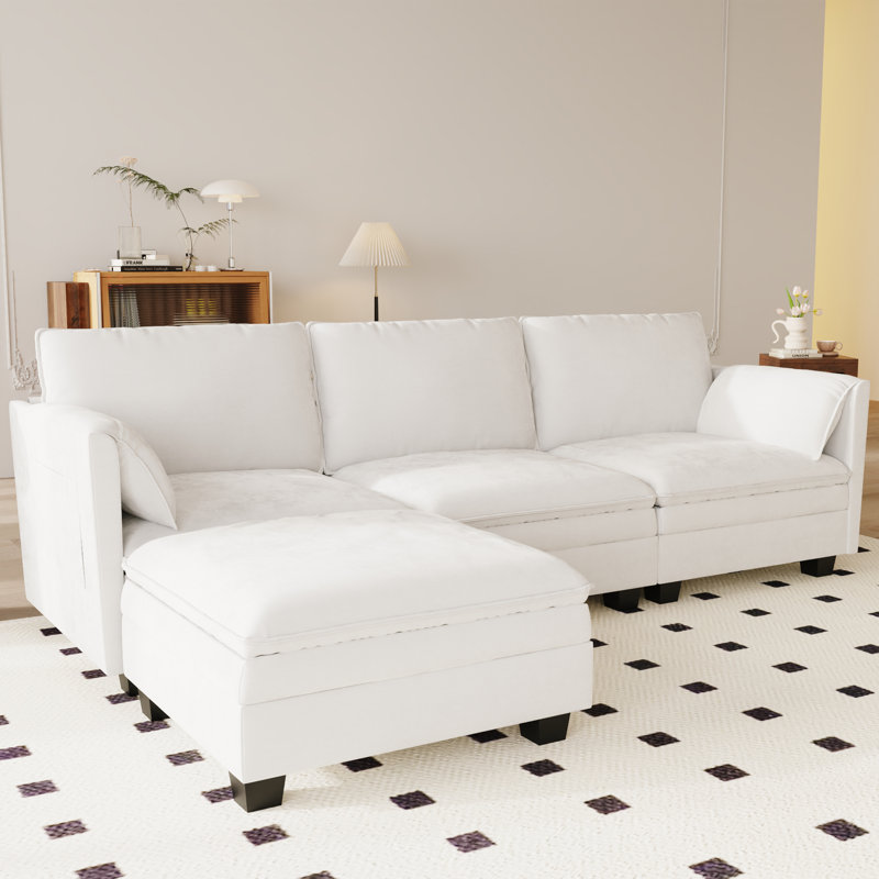 Canapés en forme de L avec repose-pieds mobile Kaczmarek, Beige