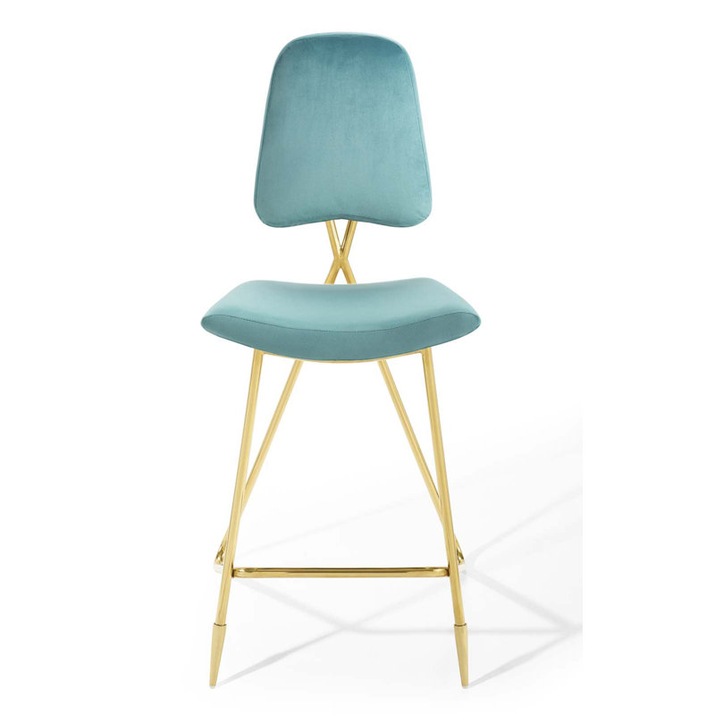 Modway Ponder Performance Velvet Bar Stool, Blue, Counter Stool (26.5" Seat Height)
