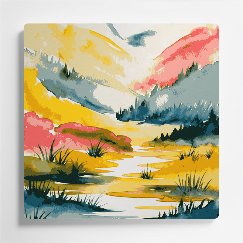 Aquarelle paysage, art mural en métal beige 10, H 12 po x l 12 po
