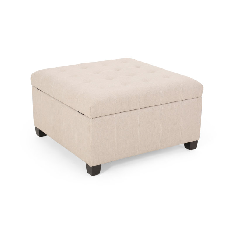 Fabric With Hand-Crafted Details - Hinges, Storage Space, 31.15X31.15X18.94 In, Wheat Color In Smooth Upholstery, Birch Legs Dark Brown,
