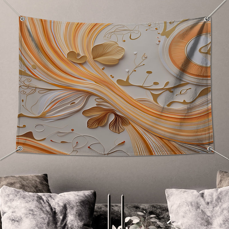 Tapisserie murale «Flowing Paper Art» - Décoration murale abstraite, H 68 po x l 80 po avec 4 œillets