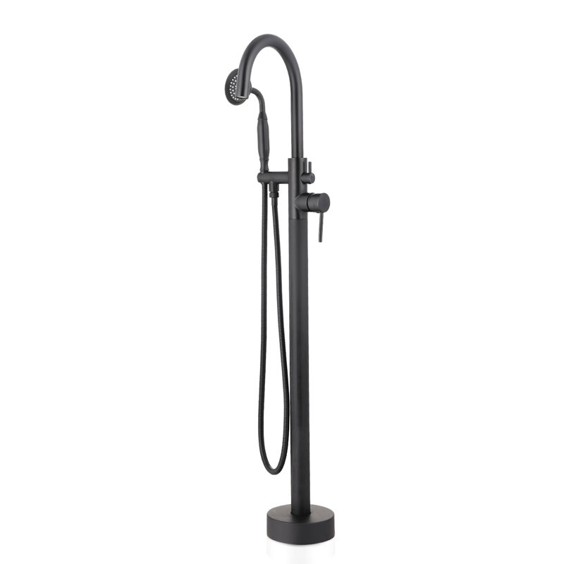 Douche de baignoire autoportante noire matte - avec douchette de 59 po pour remplissage polyvalent avec poignée en métal et installation au sol