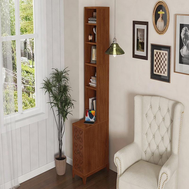 End Table with 3 Drawers, Corner Table with 4 Open Shelves, Tall Side Table for Bedroom and Corner