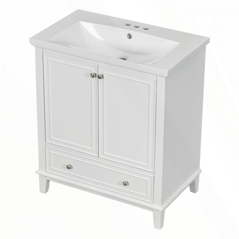 Meuble-lavabo 30 po avec lavabo, Argent, Blanc