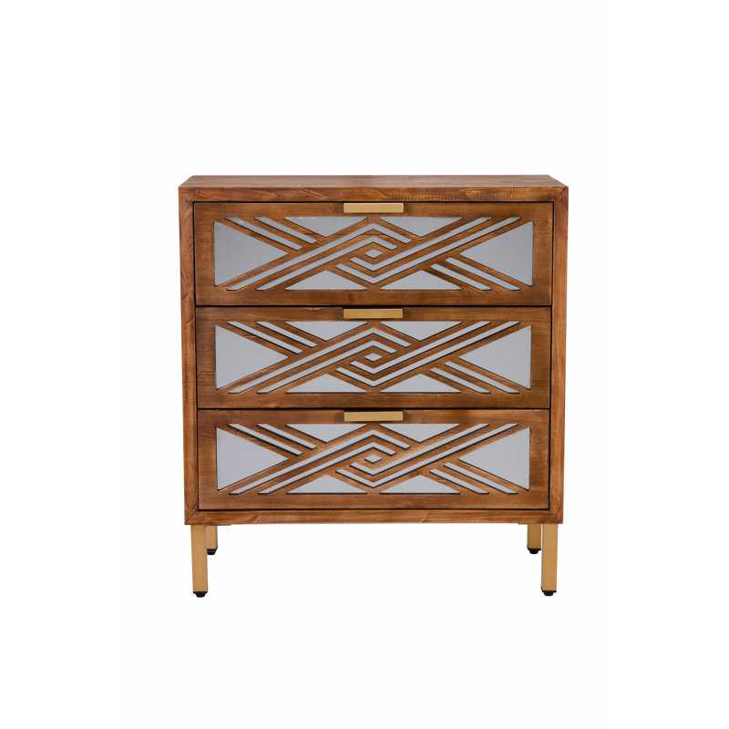Arnim Modern Farmhouse 3-Drawer Nightstand with Mirror Fronts