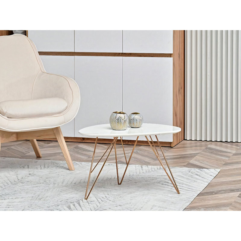 Gaenside Three Leg Coffee Table, 38cm H x 60cm W x 40cm D, White, Copper