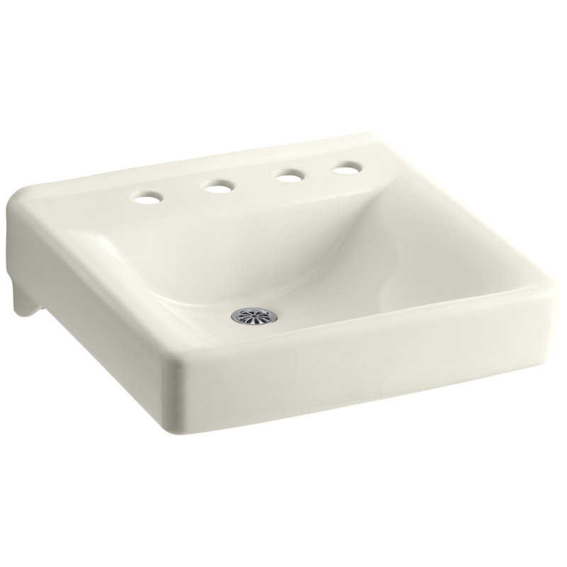 Soho Ceramic 20" Wall Mount Bathroom Sink, Biscuit, 8" Centers