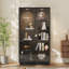 Bibliothèque 73 po avec portes coulissantes, éclairage à DEL et tablettes en verre