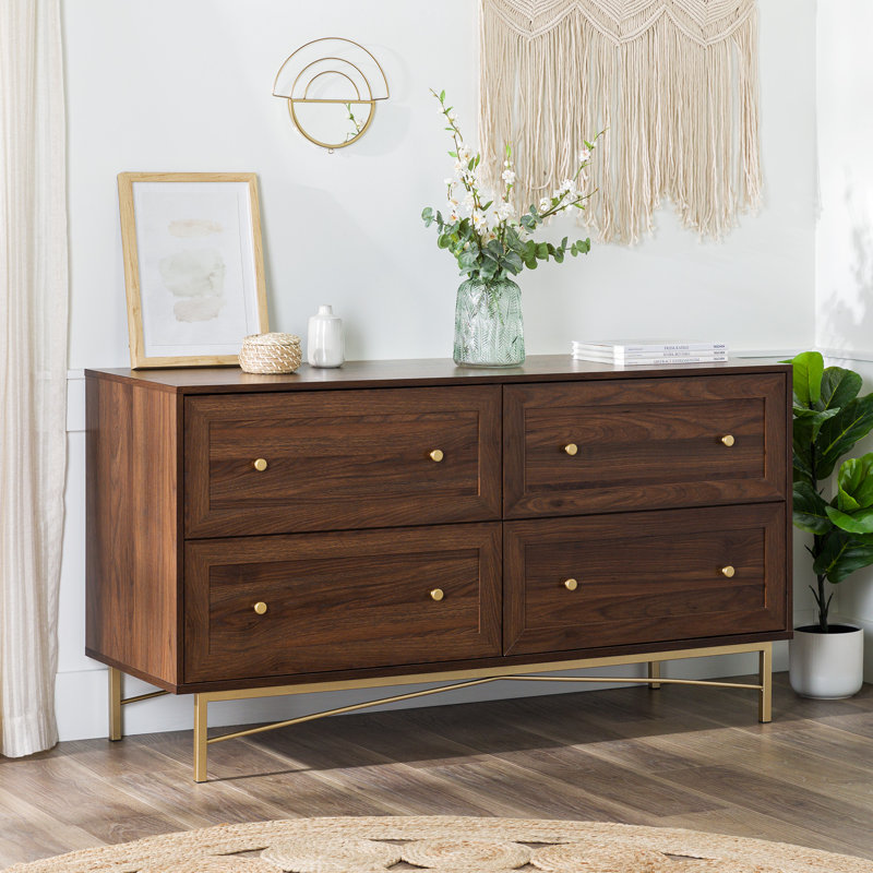 Ahleeyah 56'' W 4 - Drawer Dresser, Dark Walnut/NotSturdy