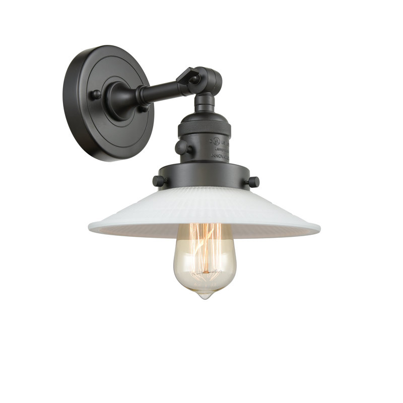 Gartner Armed Sconce, 3.5 Watt Vintage LED Bulb, Oil Rubbed Bronze, Matte White Halophane