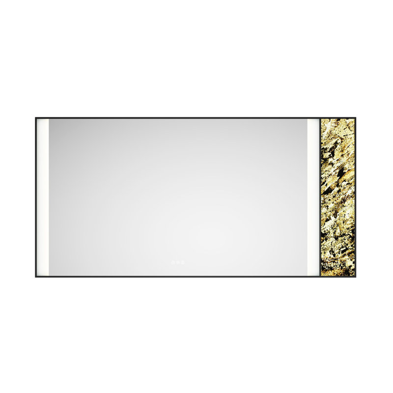 Meuble-lavabo à miroir 72 po x 36 po à DEL, mémoire de brouillard murale réglable, décoration de pierre naturelle et changement de meuble-lavabo durable, verre