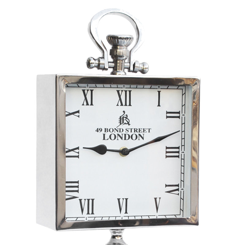 Roman Numeral Metal Mechanical Tabletop Clock in Silver