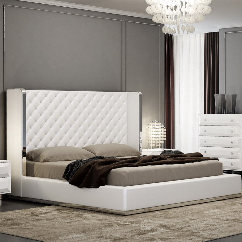 Upholstered Wingback Bed, King, White