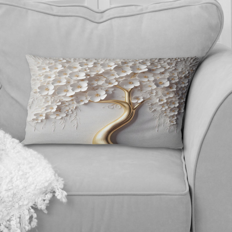 Orchidée blanche - Jardin des branches - Coussin imprimé floral, H 12 po x l 20 po, Rectangulaire