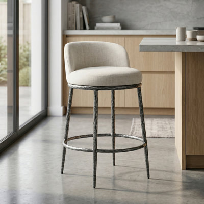 Corrinne Hammered Forged Steel Upholstered Counter Height Stool