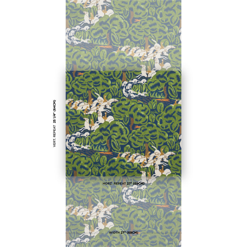 Schumacher X The New Yorker Margaret Schloeman's Fox Chase Wallpaper, Navy/Green