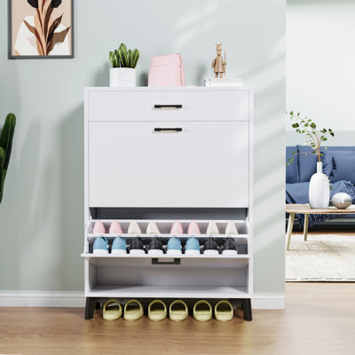 Armoire de rangement pour chaussures pour le vestibule, range-chaussures autoportant avec 2 tiroirs rabattables, range-chaussures dissimulé pour garde-robe de couloir