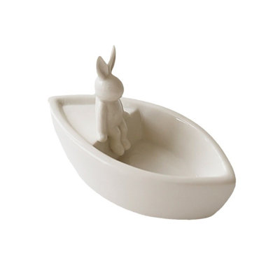 Ceramic Bunny Candle Stand Ornament Vessels Shaped Aromatherapy Tray Decorative Figurine For Home Office Tabletop Display And Gift