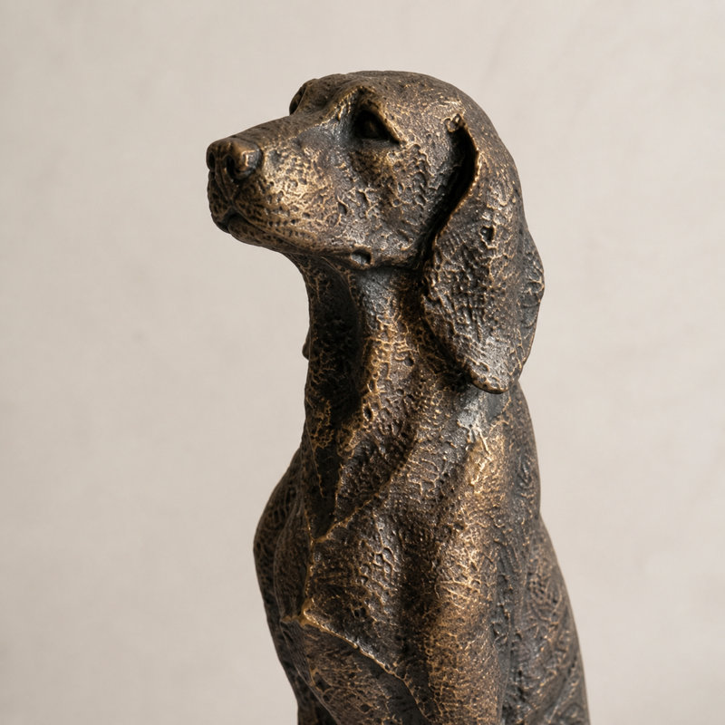 Antique Bronze Look Sitting Hound Dog Statue