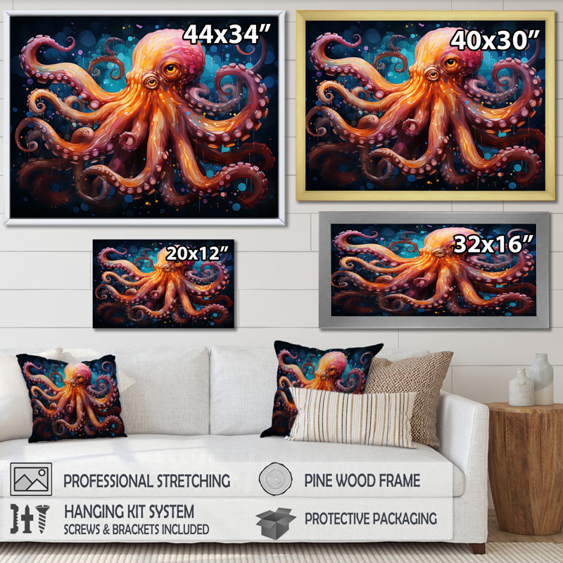 Octopus Expressionist Abyss II sur toile, Toile tendue, 12" H x 20" W