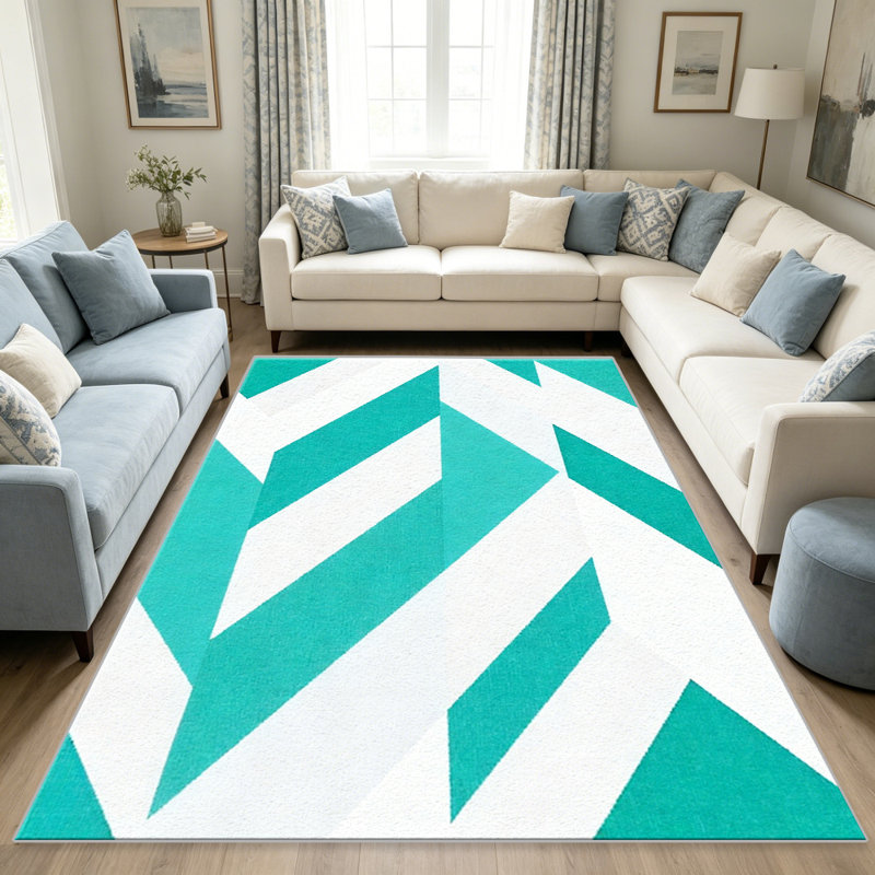 Turquoise Chevron carpet-easy to clean, machine-washable, soft and comfortable; suitable for door mats, kitchens, living rooms, bedrooms, corridors, and laundry areas. Easy to clean, durable carpet for home decoration.