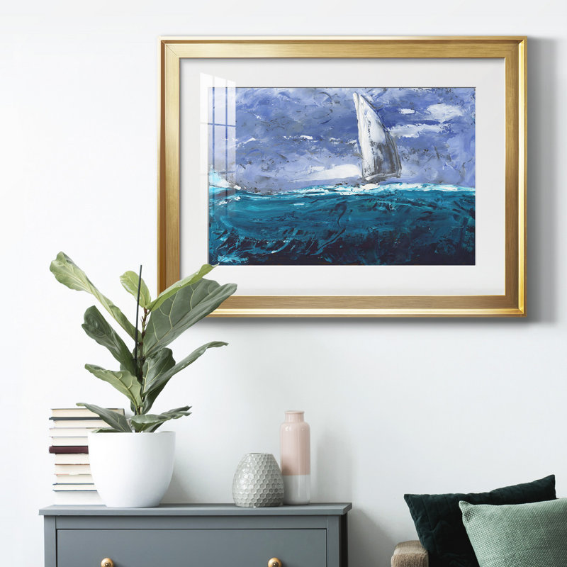 «Sail Ho I» - peinture encadrée, H 18,5 po x l 24,5 po x P 1 po, Or, Blanc