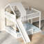 Lit superposé double au-dessus de grand lit double avec glissière et échelle intégrée, structure de lit pour enfant en bois massif blanc avec garde-corps double, capacité de 400 / 600lbs-343405366