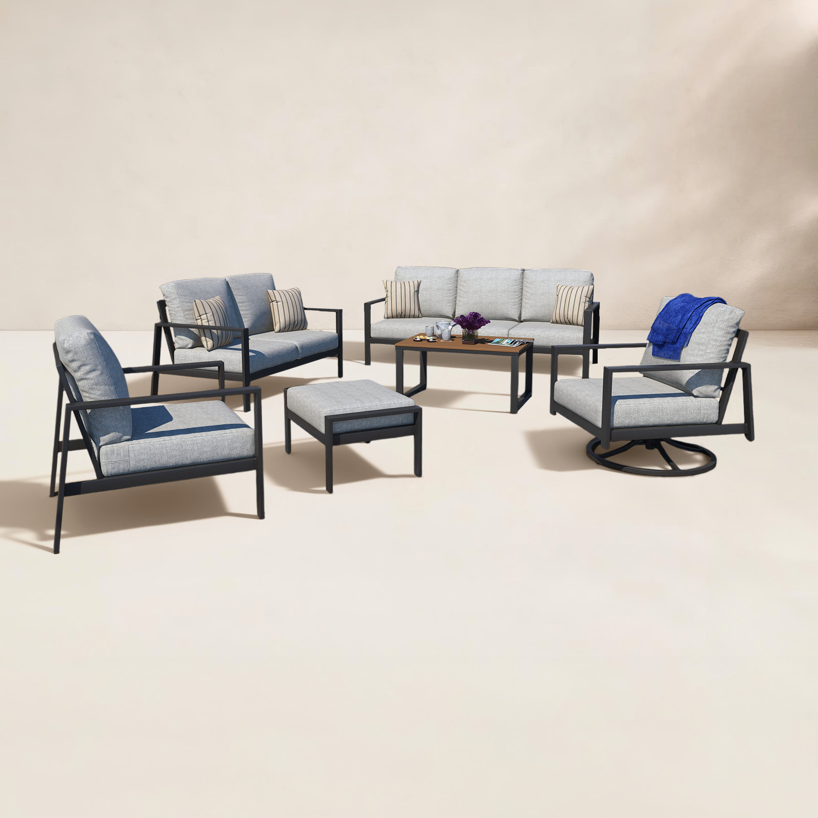 Townsend 8-Person Sunbrella® Patio Seating Group, Canvas Granite Sunbrella® Canvas, Mahogany