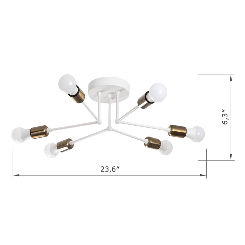 6 Lights Metal Body Semi Flush Mount, White