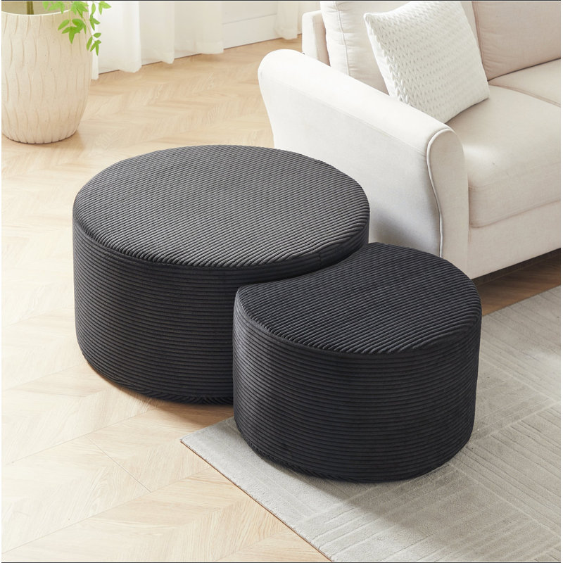 Nesting Coffee Table Set Of 2,Upholstered Round Coffee Tables Set Of 2 For Living Room, Modern Foam Round Coffee Table Side Table End Table Ottoman, No Assembly