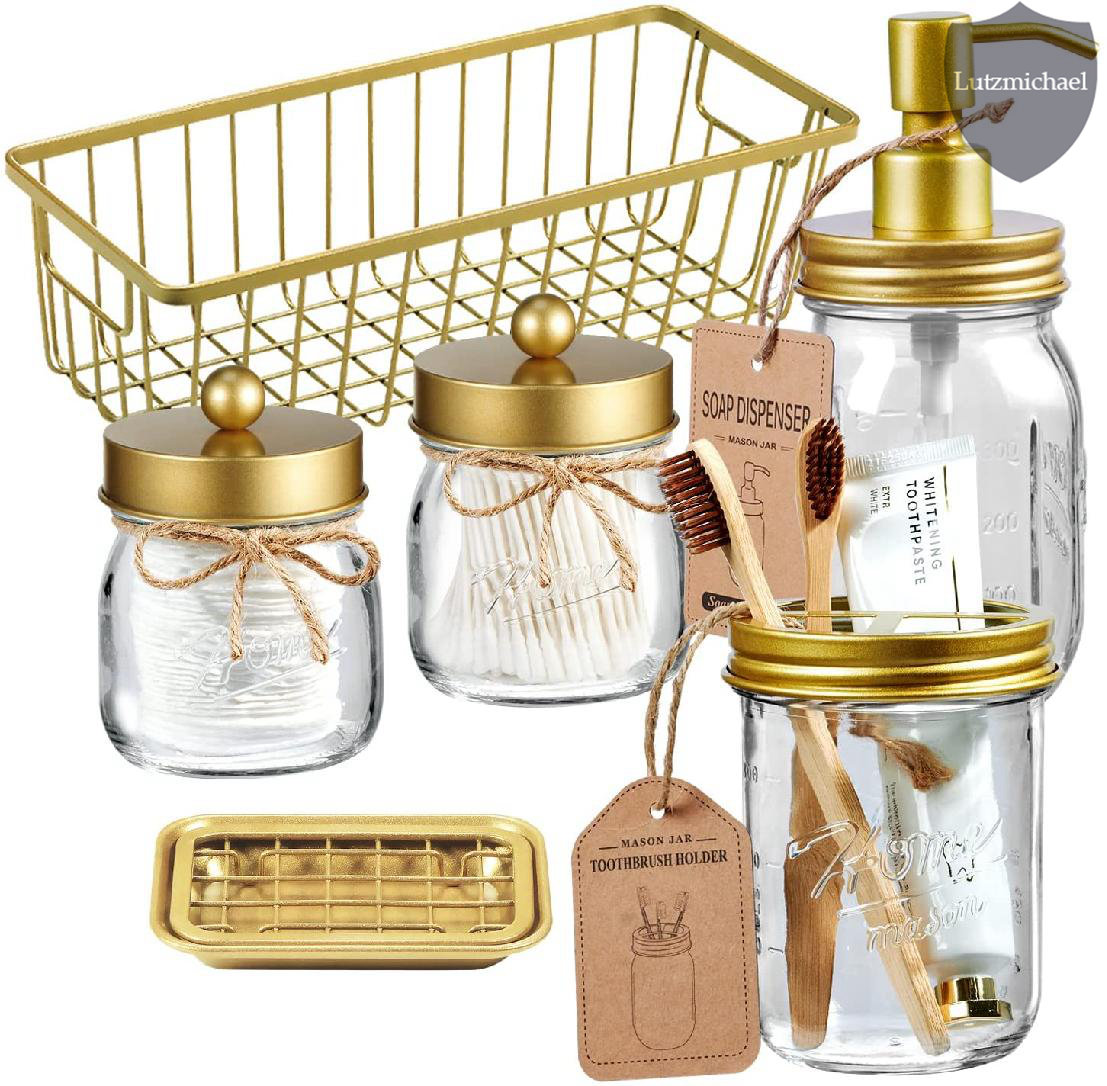 Farmhouse Rustic Decorative Mason Jars, Bathroom Vanity Storage Organizer  Canisters,Cute Glass Apothecary Jars with Stainless Steel Lid for Cotton