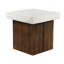 Table d'appoint avec design carré, blanc antique et naturel, table multi-oxydes de magnésium, simili pierre et textures de bois, naturel