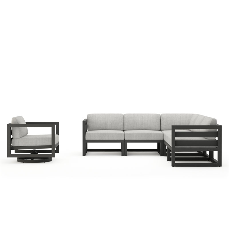 Avion 6 Piece Sectional Set With Swivel, Slate, Cast Silver Sunbrella®