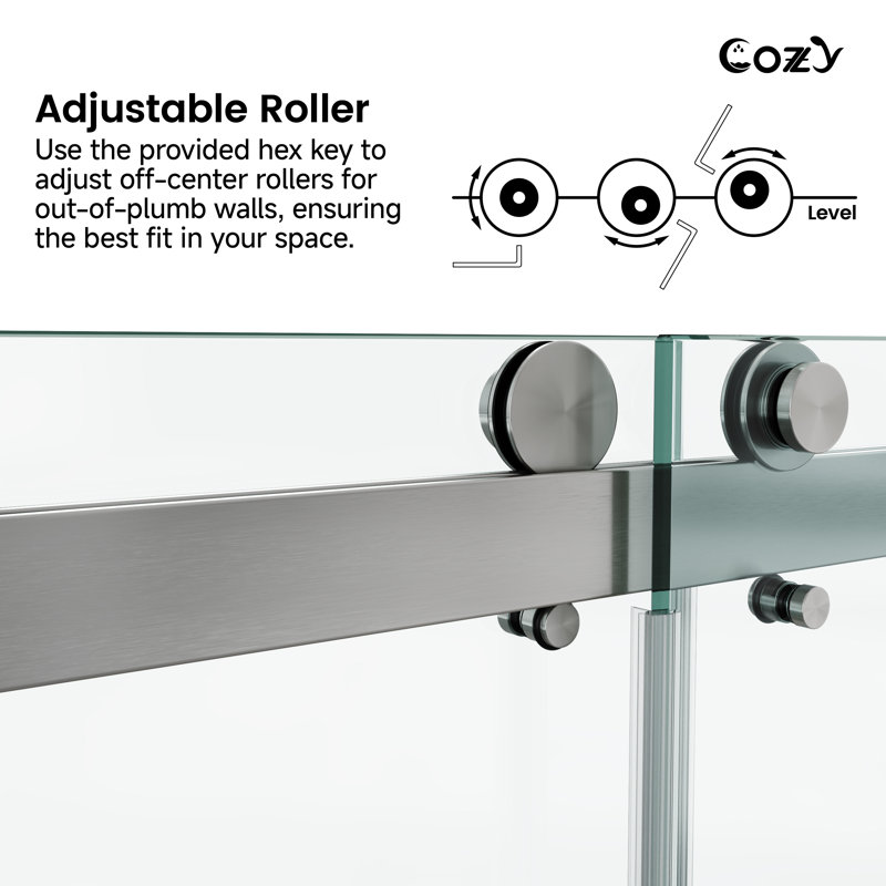 68-73" W X 66" H Frameless Double Sliding Tub Door with 3/8" (10mm) Clear Tempered Glass, Shatter-Resistant Film & Installation Hole Locator