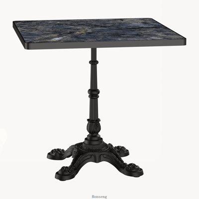 31.5 Inch Square Outdoor Tulip Dining Table with Sintered Stone Faux Marble Top and Cast Iron Base