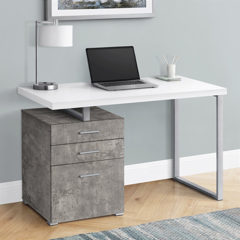 Bureau d'ordinateur moderne Petrella, Orienté vers la gauche, Gris clair / noir