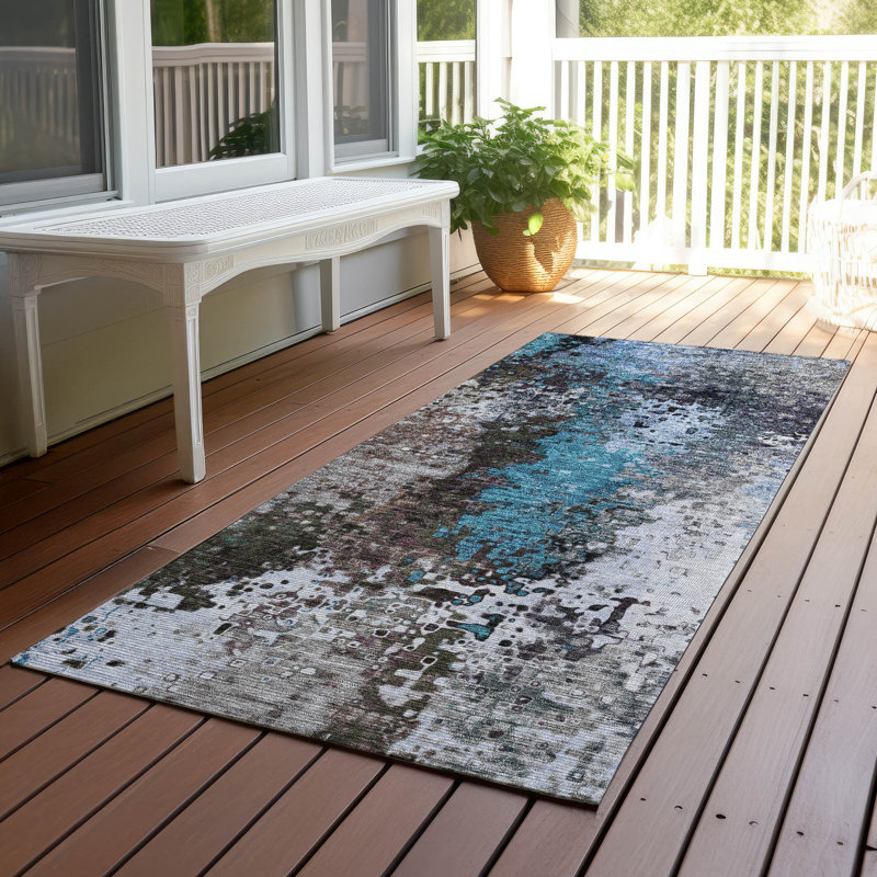 Tapis abstrait lavable à la machine intérieur / extérieur Layton ACN2242, Tapis de couloir 2 pi 3 po x 7 pi 6 po