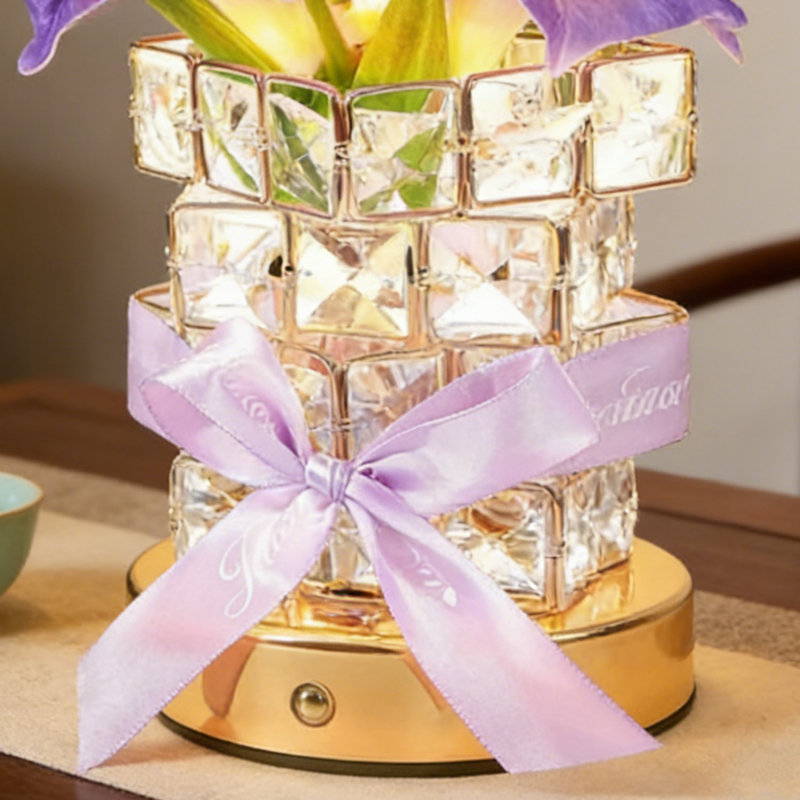 Lampe de table Morning Glory Flower Design, veilleuse à contrôle tactile en cristal avec fleurs artificielles, lampe DEL sans fil rechargeable pour la chambre à coucher, le bureau et la cuisine