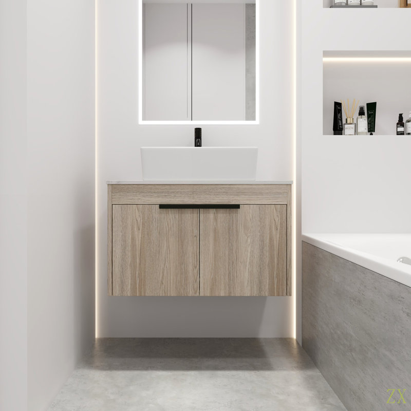 Ensemble de meuble-lavabo flottant 30 po avec lavabo mural en céramique 30 po Modern Design Float, 30"